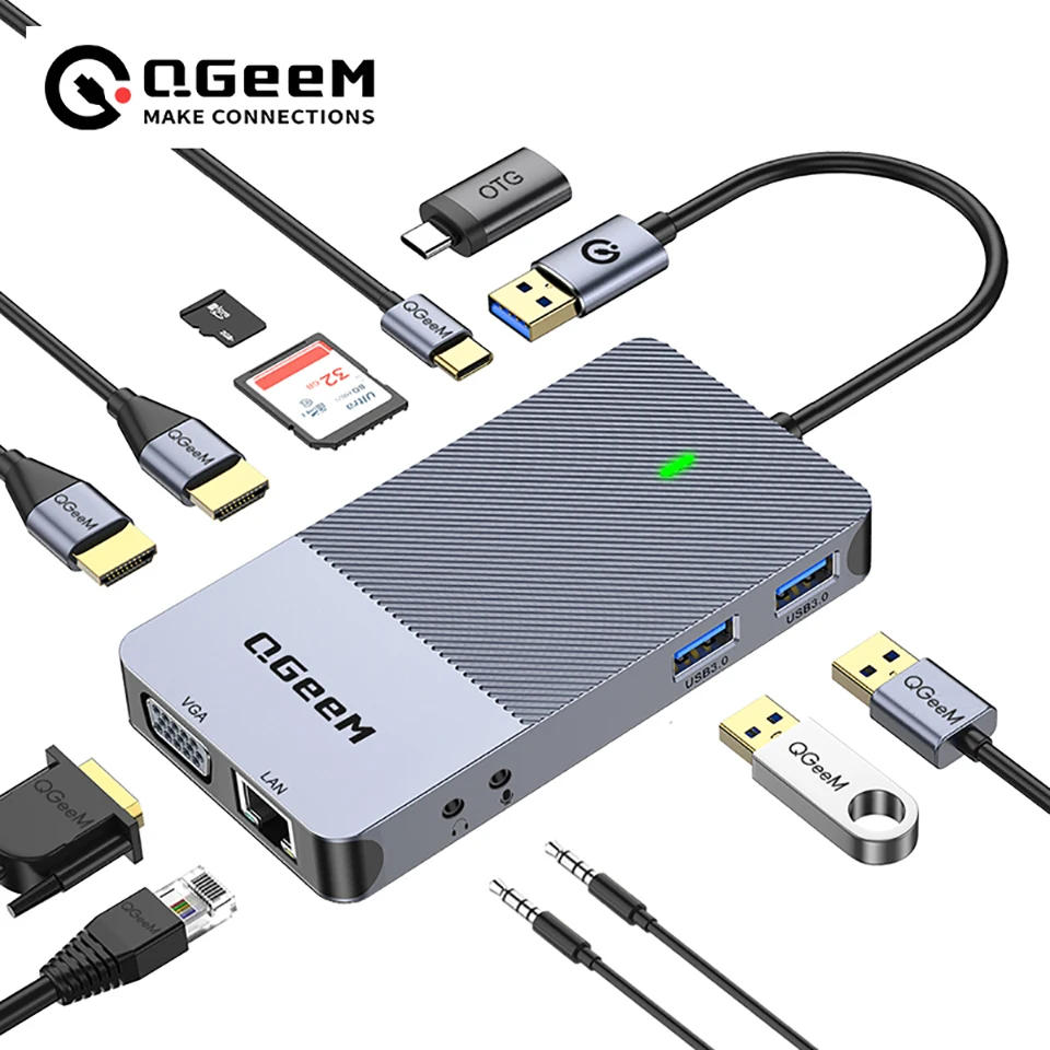 Docking Station Usb C - QGeeM USB 3.0 Docking Station, Triple